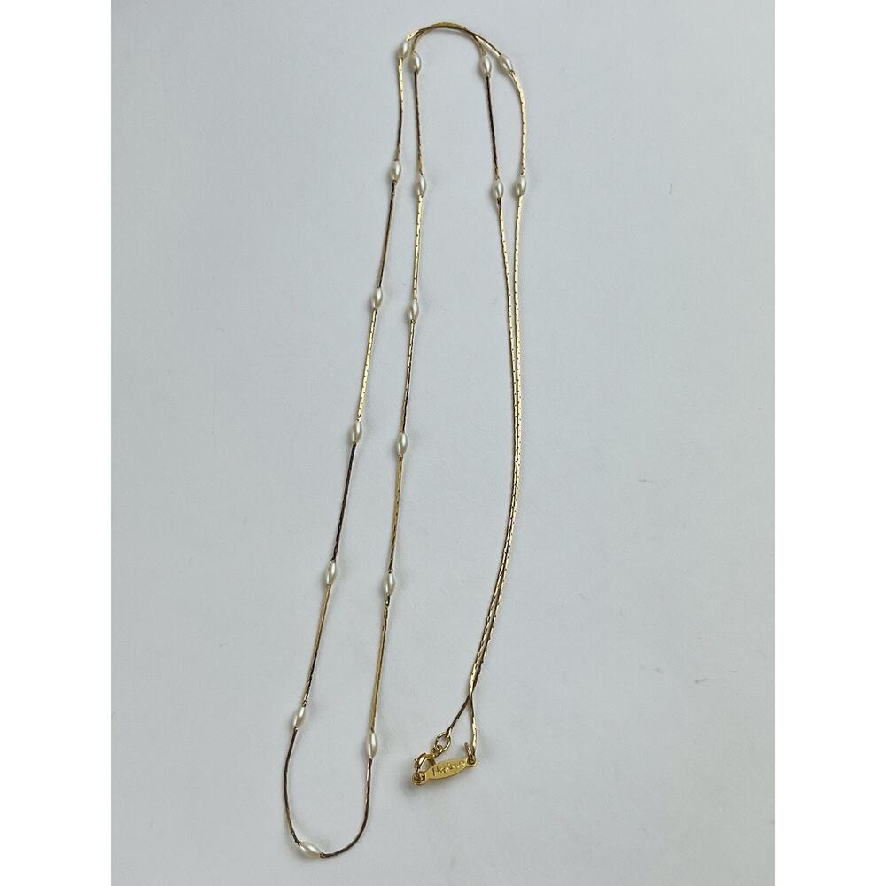NAPIER Gold Tone Chain Faux Pearl Stations Layering Necklace Dainty Delicate Lon - Picture 10 of 16